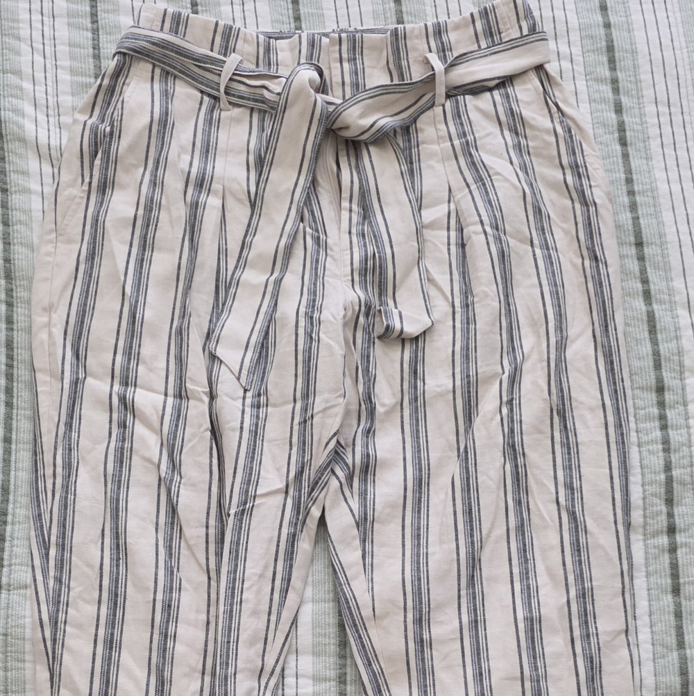 Ralph Lauren Cream and Black Plitted Striped Pants